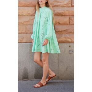 Rodebjer Trisola Menthol Green Eyelet Dress Size XS
